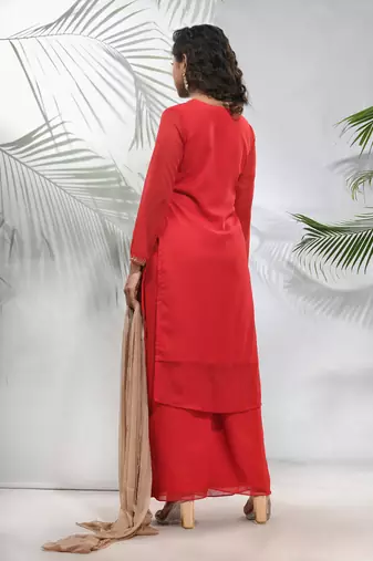 Fuchsia georgette suit set with beads work