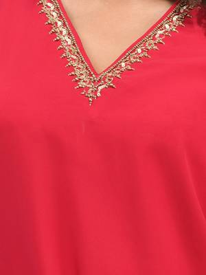 Fuchsia georgette suit set with beads work 4