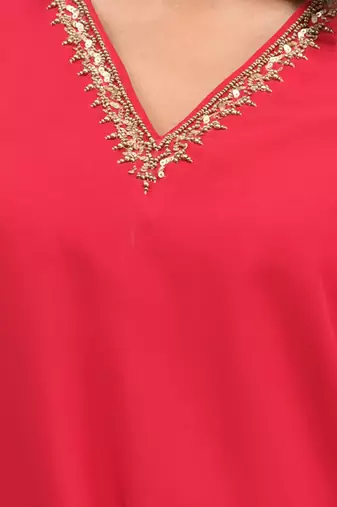 Fuchsia georgette suit set with beads work