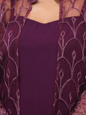 Purple georgette kurta set with floral embroidery jacket 4