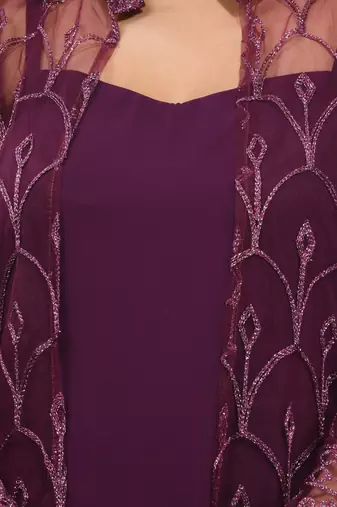 Purple georgette kurta set with floral embroidery jacket