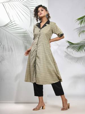Ecru matka solid a-line kurta set 2