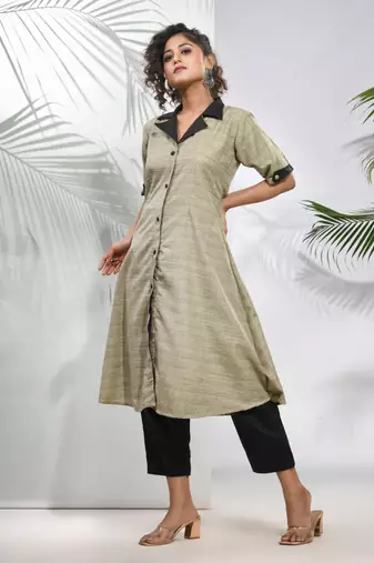 Ecru matka solid a-line kurta set