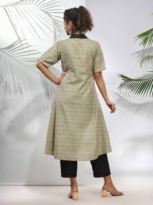 Ecru matka solid a-line kurta set 3