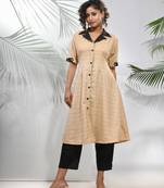 Beige matka solid a-line kurta set