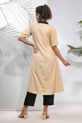 Beige matka solid a-line kurta set