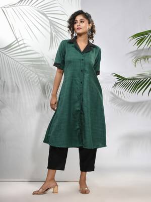 Green matka solid a-line kurta set 1