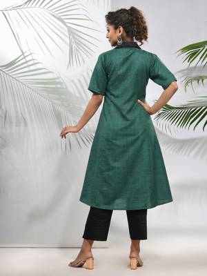Green matka solid a-line kurta set 3