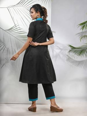 Black matka solid a-line kurta set 3