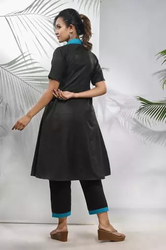Black matka solid a-line kurta set