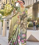 Light yellow color swiss satin printed saree with blouse