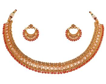 Jfl - ethnic one gram gold plated lcd champagne polki stone studded design necklace set for women and girls. 2