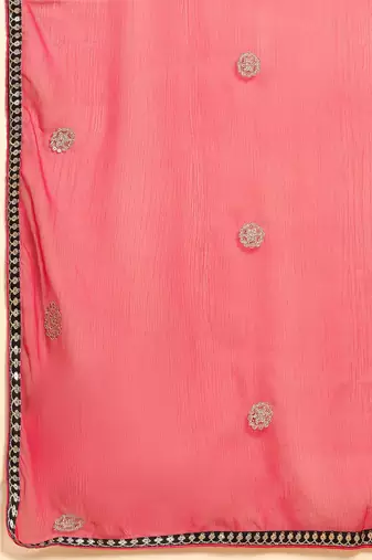 Trendmalls Women's Embroidery Anarkali Salwar Suit Black Kurta Pant with Pink Dupatta for Women