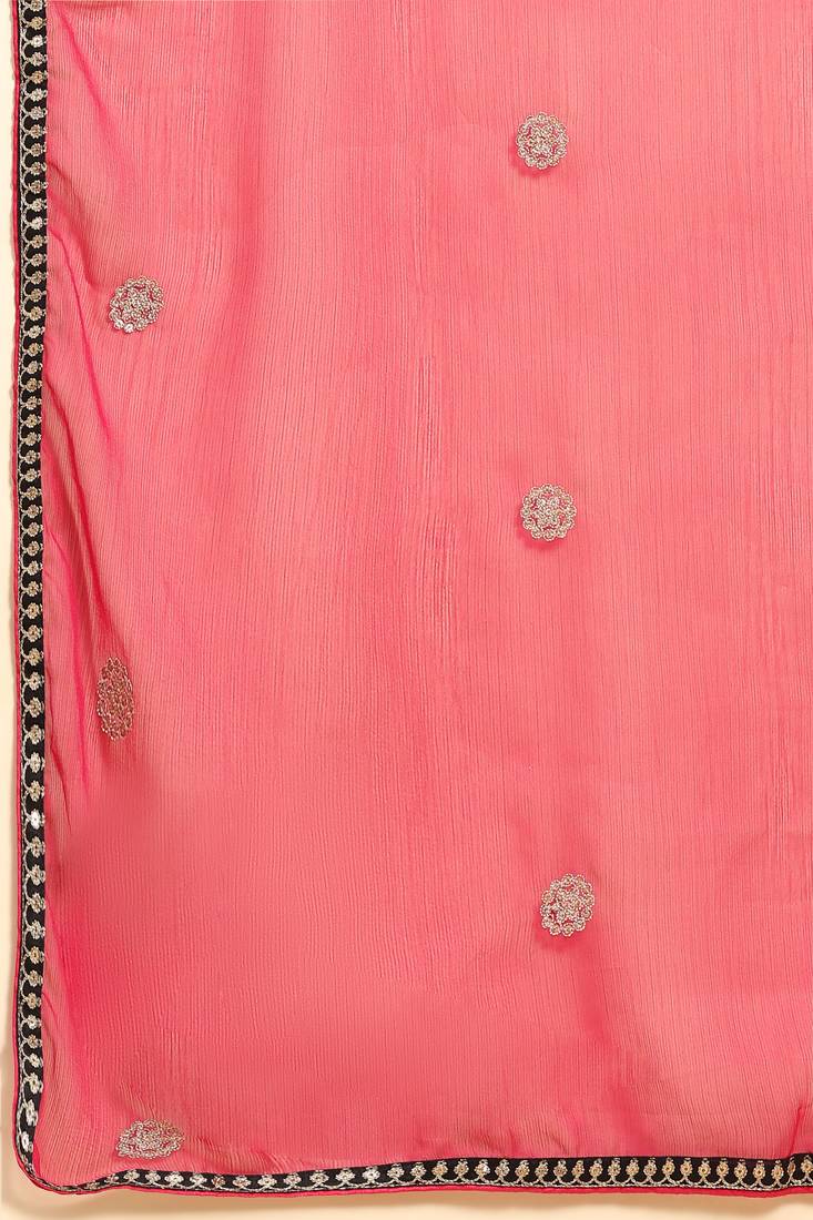 Women's Embroidery Anarkali Salwar Suit Black Kurta Pant with Pink Dupatta for Women