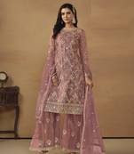 BLUSH PINK NET EMBROIDERED SHARARA SALWAR KAMEEZ
