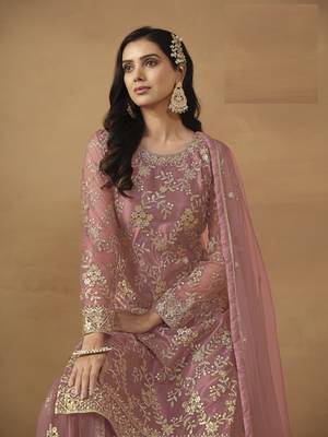 BLUSH PINK NET EMBROIDERED SHARARA SALWAR KAMEEZ 4