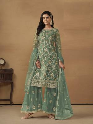PASTEL PINK NET EMBROIDERED SHARARA SALWAR KAMEEZ 1