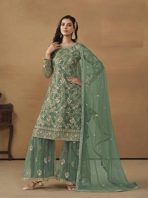 PASTEL PINK NET EMBROIDERED SHARARA SALWAR KAMEEZ 2