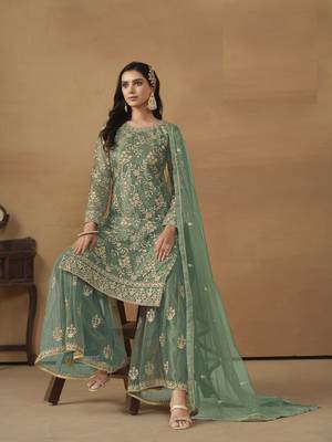 PASTEL PINK NET EMBROIDERED SHARARA SALWAR KAMEEZ 3