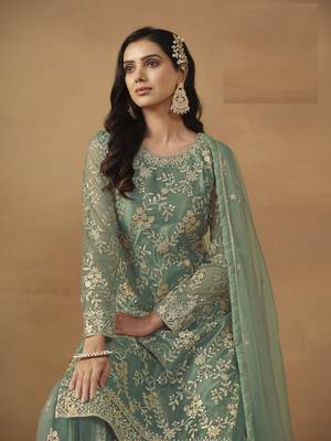 PASTEL PINK NET EMBROIDERED SHARARA SALWAR KAMEEZ 4