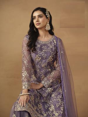 LAVENDER PINK NET EMBROIDERED SHARARA SALWAR KAMEEZ 4