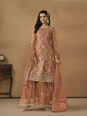 ORANGE NET EMBROIDERED SHARARA SALWAR KAMEEZ 1