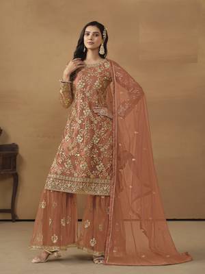 ORANGE NET EMBROIDERED SHARARA SALWAR KAMEEZ 2