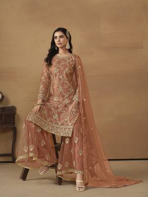 ORANGE NET EMBROIDERED SHARARA SALWAR KAMEEZ 3