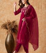  Velvet Embroidery Anarkali Kurta Set Salwar Suit pink Kurta Pant with Pink Dupatta for Women