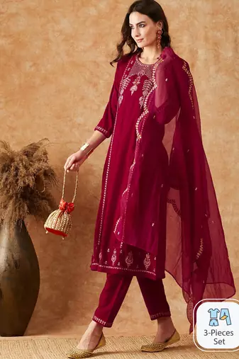 Trendmalls  Velvet Embroidery Anarkali Kurta Set Salwar Suit pink Kurta Pant with Pink Dupatta for Women