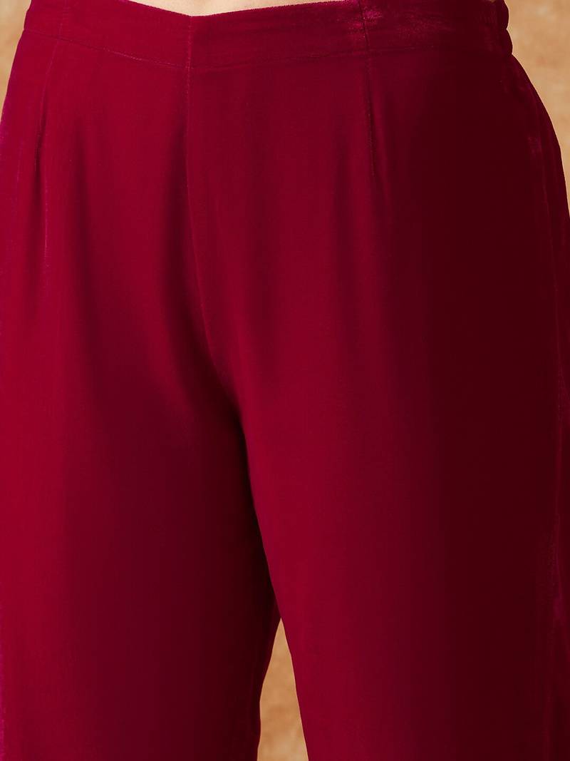  Velvet Embroidery Anarkali Kurta Set Salwar Suit pink Kurta Pant with Pink Dupatta for Women