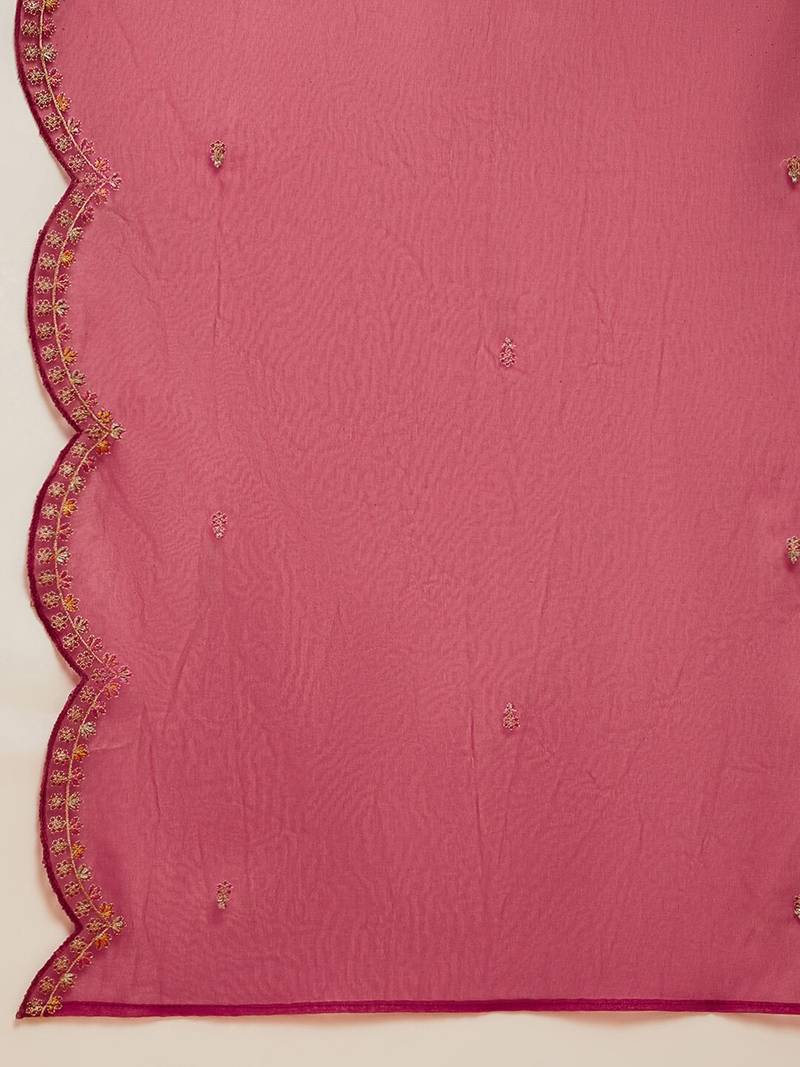  Velvet Embroidery Anarkali Kurta Set Salwar Suit pink Kurta Pant with Pink Dupatta for Women