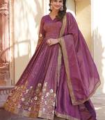 Onion pink viscose  embroidery zari sequins gown with dupatta