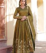 Golden viscose  embroidery zari sequins gown with dupatta