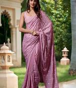  Satin swarovski Work Saree With Unstitched Blouse Piece