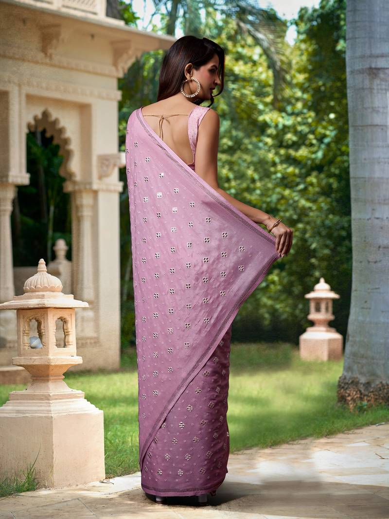  Satin swarovski Work Saree With Unstitched Blouse Piece