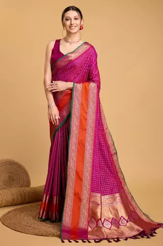Ethnic And Festive Magenta Traditional Looks Silk Woven Saree