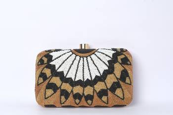 Black & Golden color katdana beaded hand embroided hand clutch cum sling bag 1