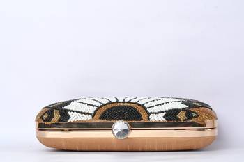 Black & Golden color katdana beaded hand embroided hand clutch cum sling bag 2