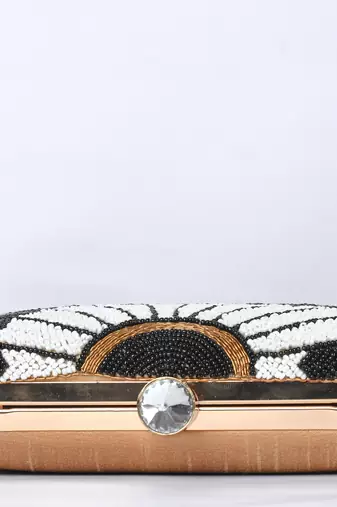 Black & Golden color katdana beaded hand embroided hand clutch cum sling bag