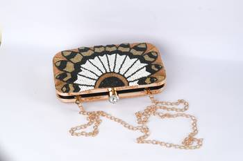 Black & Golden color katdana beaded hand embroided hand clutch cum sling bag 3