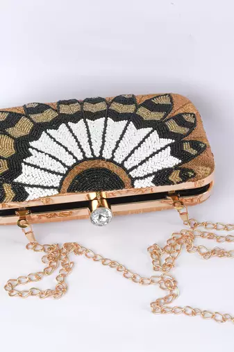 Black & Golden color katdana beaded hand embroided hand clutch cum sling bag