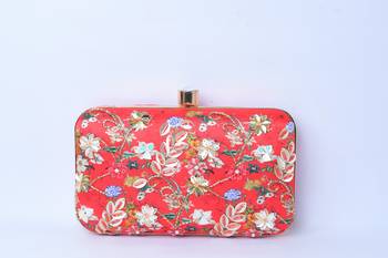 Red with Multi color beaded /Sequins Work hand embroided clutch cum sling bag 1
