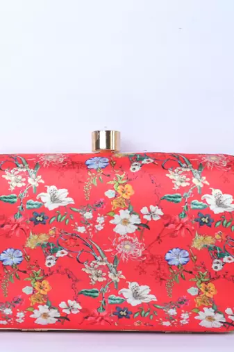 Red with Multi color beaded /Sequins Work hand embroided clutch cum sling bag