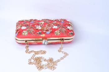Red with Multi color beaded /Sequins Work hand embroided clutch cum sling bag 3