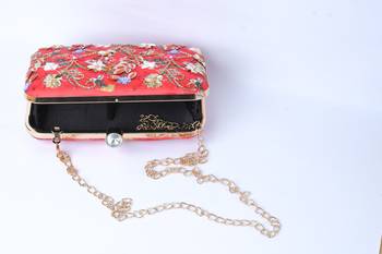 Red with Multi color beaded /Sequins Work hand embroided clutch cum sling bag 4