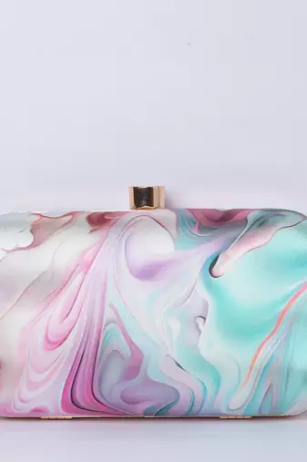 Pink With multi color digital printed hand clutch cum sling bag