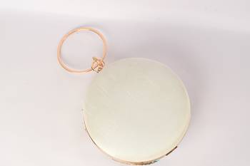 Cream With multi color embellished round shape hand clutch cum sling hanging bag 4