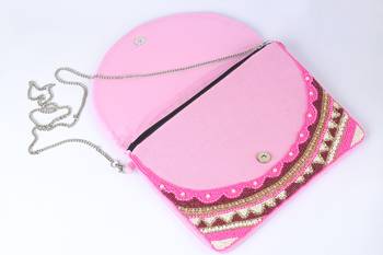 Pink with multi color beaded embellished sling bag 4