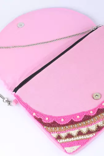 Pink with multi color beaded embellished sling bag